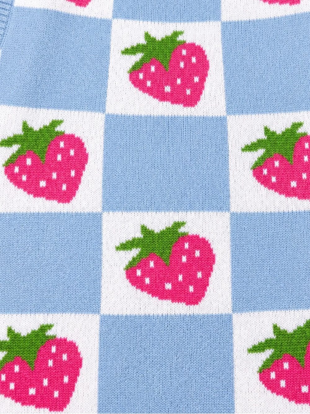 Luna Ivy Strawberry Sweater Vest Size Small Blue Checkered Knit Cottagecore - Picture 6 of 10